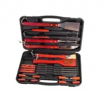 Mallette 18 ustensiles BBQ - Inox/bois