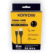 Konrow Câble Micro USB vers Type-A 2m - Noir
