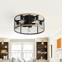 Ventilateur de plafond cage noir 50 cm à 7 pales avec télécommande et kit d'éclairage inclus