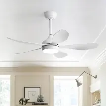 Ventilateur de plafond LED Damecia 107 cm, 5 pales, blanc mat, 6 vitesses réglables, avec télécommande