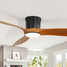 Ventilateur de plafond moderne 52'' 3 pales, nickel sable, avec éclairage LED et télécommande