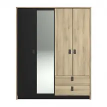 Armoire - Chene / Noir - 4 portes 2 tiroirs - 162 x 52,1 x 199,2 cm - PARISOT