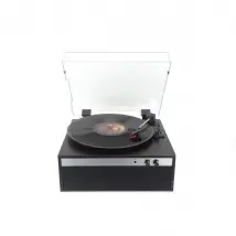 Platine vinyle Halterrego BROOKLYN, haut-parleurs intégrés, 3 vitesses, marche/arrêt automatique, Entrée : jack 3.5mm , Sortie : Bluetooth V5.4, RCA, bois foncé