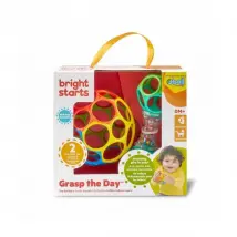 BRIGHT STARS Coffret cadeau de naissance O'Ball avec 2 jouets bébé: un hochet et une O Ball Classique rouge, jaune bleu et ver