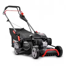 Tondeuse thermique tractée 202CC avec moteur Honda, mulching, éjection latérale et vitesse variable.