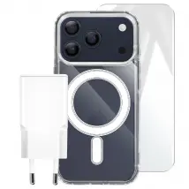 4smarts Coque pour iPhone 17 Pro Max Pack Starter Premium 3-en-1 avec Chargeur USB-C 20W Transparent