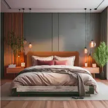 Tête de lit largeur 160 x 80 cm tissu couleur Marron orangé