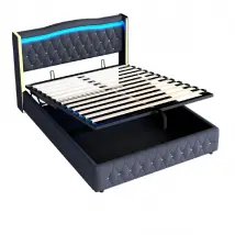 Lit Coffre Double 160x200 Capitonné Velours - Rangement Hydraulique - Pieds Larges Stables - Diamants Décoratifs, Noir