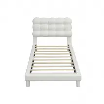 Lit simple 90x200 cm - Tête de lit réglable - Design minimaliste - Blanc - 1 place