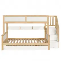 Lit superposé 90x200/120x200 cm avec protection contre les chutes et rails pour trois lits, lit enfant avec armoire, blanc