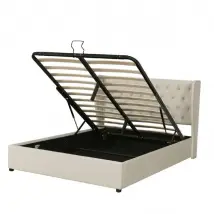 Lit double 140x190cm lit coffre 2 personnes velours, lit fonctionnel hydraulique avec tête de lit et espace mobile, beige