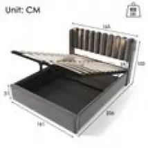 Lit coffre - lit 2 personnes - 160x200 cm - liseuse et chargement usb - gris