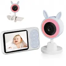 Babyphone Caméra avec Écran 3,5" - Vision Nocturne, Zoom 4X, Détection Température, Communication Bidirectionnelle, Veilleuse RGB