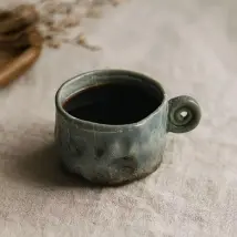 Lot de 4 tasses espresso 50 ml en céramique – style wabi-sabi – Bleu