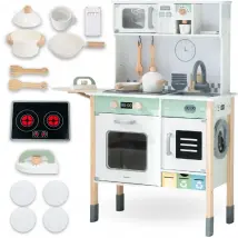 Cuisine Enfant Interactive en Bois 31*85*98 - Lave-Linge, Lave-Vaisselle, Tableau, Accessoires