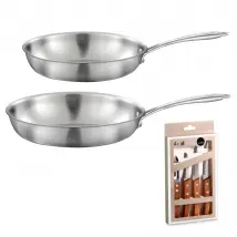 Gourmet - Lot de 2 poêles inox 24 et 28 cm, 1 coffret 4 couteaux de cuisine