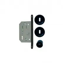 Kit porte coulissante poignée ronde noire clé L EUROWALE NO014