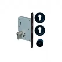 Kit porte coulissante poignée noire clé I avec cylindre EUROWALE NO012