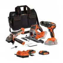 Pack 3 outils - DUAL POWER - 20 V - Meuleuse d'angle + perceuse/visseuse + scie sauteuse - 2 batteries et chargeur - Sac