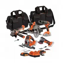 Pack 5 outils - DUAL POWER - 20 V - Perceuse/visseuse + meuleuse d'angle + multi outil oscillant + scies (circulaire, sauteuse)