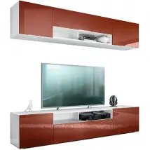 Combinaison Murale Corps En Blanc Mat/façades En Bordeaux Haute Brillance 147 X 181 X 39