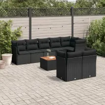 vidaXL Salon de jardin 9 pcs - Noir
