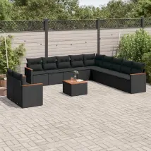 vidaXL Salon de jardin 12 pcs avec coussins - Noir
