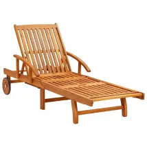 Chaise longue en bois d'acacia avec coussin - Noir