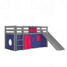 Lit surélevé 90x200 cm avec toboggan gris décor bleu et rouge - PINO