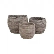 House Nordic Paniers Ronds Feuille de Maïs Gris (Set de 3)