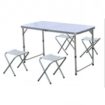 Table pliante d'extérieur & 4 tabourets - Gris