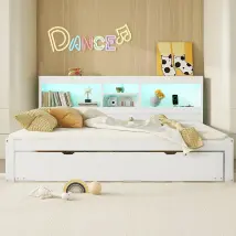 KOMHTOM Lit gigogne avec éclairage LED 140x200 cm - Blanc