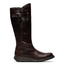 Fly London Dames Bruine MOL 2 Leren Wedge Heel Kniehoge Rits Laarzen