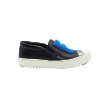 Fendi FF Schapenvacht Slip-On Sneakers in Zwart Leer