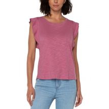 Dubbellaagse slub met fluttermouwen gebreid tot wilde roos - maat M