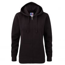 Russell Dames Premium Authentieke Hoodie met rits (3-laagse stof) (Zwart)