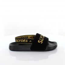 Slydes Coin Slip On Back Strap Flip Flop Sliders Sandalen SS20 Zwart Goud