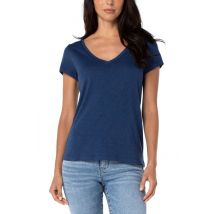 V-hals fit slub gebreid T-shirt nachtelijke hemelsblauw