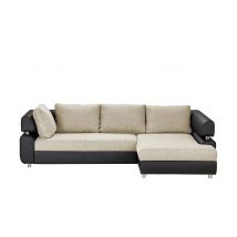 switch Ecksofa schwarz/beige - Kunstleder/Webstoff Panama