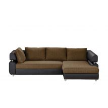 switch Ecksofa schwarz/braun - Kunstleder/Webstoff Panama