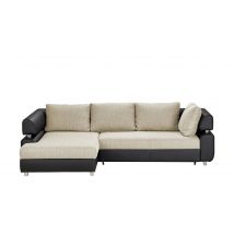 switch Ecksofa schwarz/beige - Kunstleder/Webstoff Panama