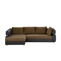 switch Ecksofa schwarz/braun - Kunstleder/Webstoff Panama