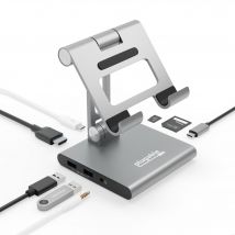 Plugable Technologies 8-in-1 USB C Hub for iPad with Stand. 100W Pass-