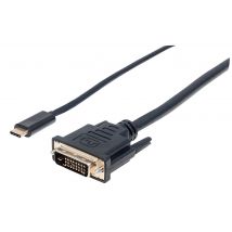 Manhattan USB-C to DVI-D Cable. 1080p@60Hz. 2m. Male to Female. Black.