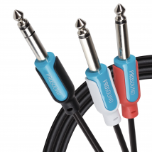 ProSound Twin 1/4" 6.35mm 2 Pole Jack Plugs to 1/4" 6.35mm 3