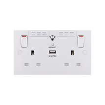 BG Electrical BG 2 Gang Switched Socket Square Edge 13A with Wi-Fi Ext