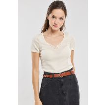 T-shirt col dentelle - laine et soie