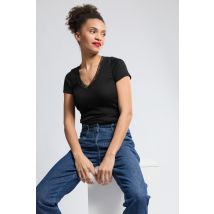 T-shirt col dentelle - laine et soie