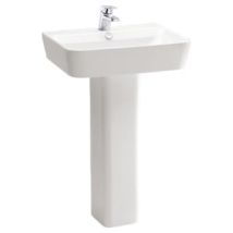 Wickes Emma Ceramic 1 Tap Hole Cloakroom Basin with Full Bathroom Pedestal - 420mm
