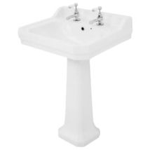 Wickes Oxford Traditional 2 Tap Hole Ceramic Bathroom Basin with Full Pedestal - 610mm